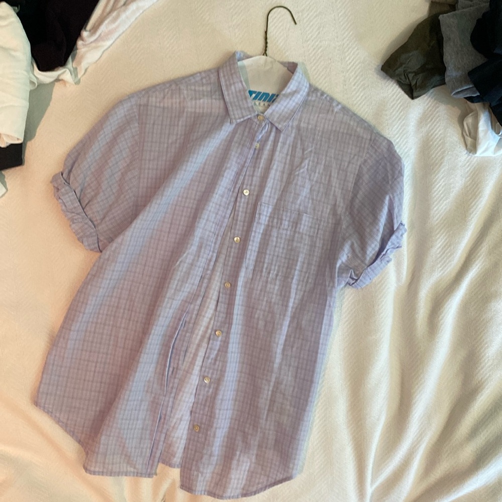 Vince S button up cotton voile blue plaid shirt